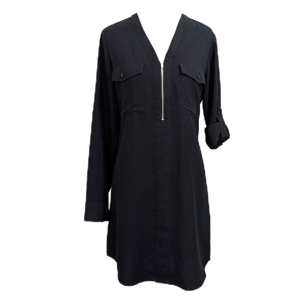 Express Solid Black Long Sleeve Roll Tab Shirtdress - Size XS Womens